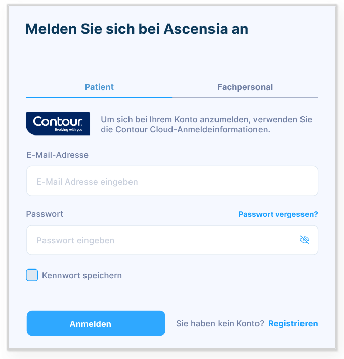 Bild GlucoContro.online App-Log-In Bildschirm