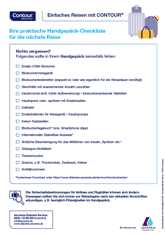 Handgepäck-Checkliste Diabetes